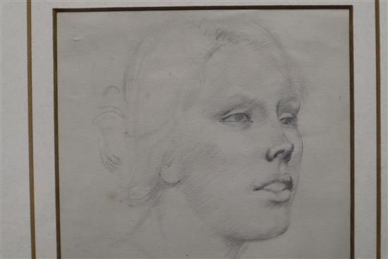 Winifred Knights (1899-1947), Portrait study circa 1920, label verso, pencil, 11.5cm square